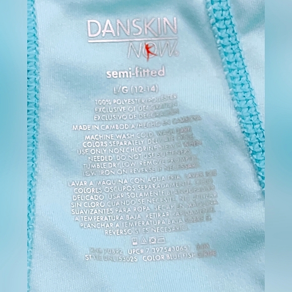 DANSKIN SEMI FITTED TURQUOISE AND WHITE PINSTRIPE ATHLETIC TOP WOMEN'S SIZE L - Picture 8 of 9